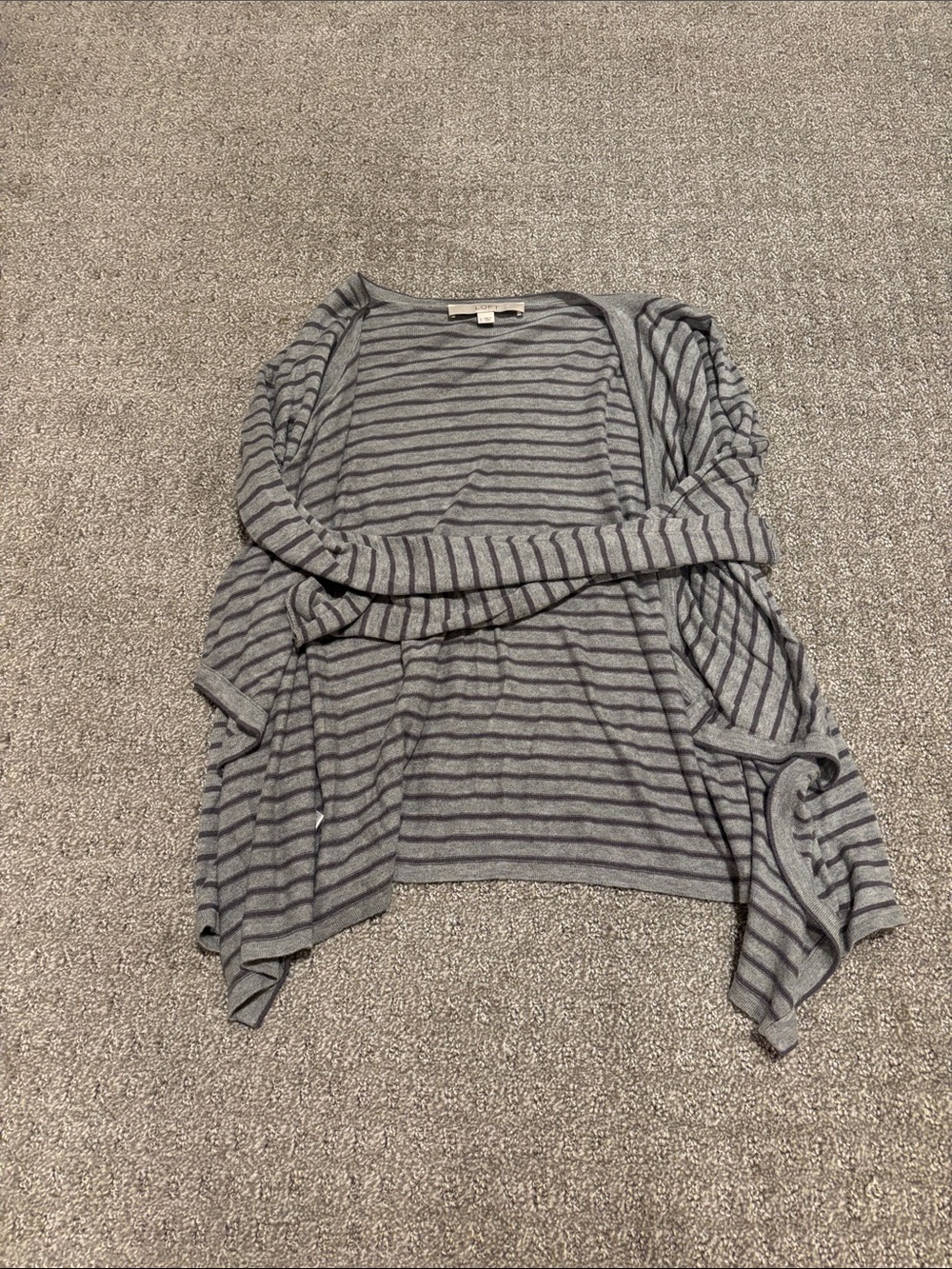 LOFT Gray Striped Lightweight Open-Front Cardigan